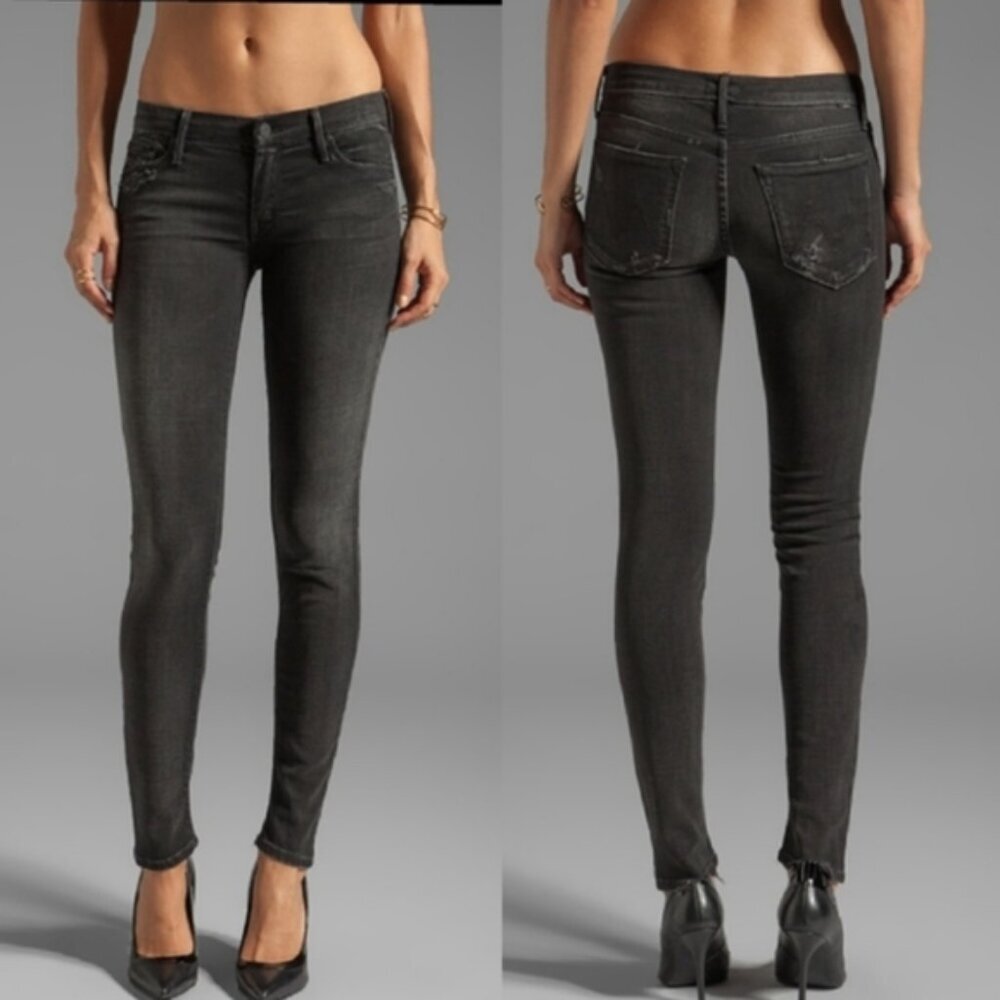 Mother The Looker Destroyed Ride Jeans Black Wash 26